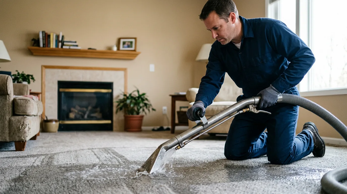 Water damage restoration technician working near Cranston, RI